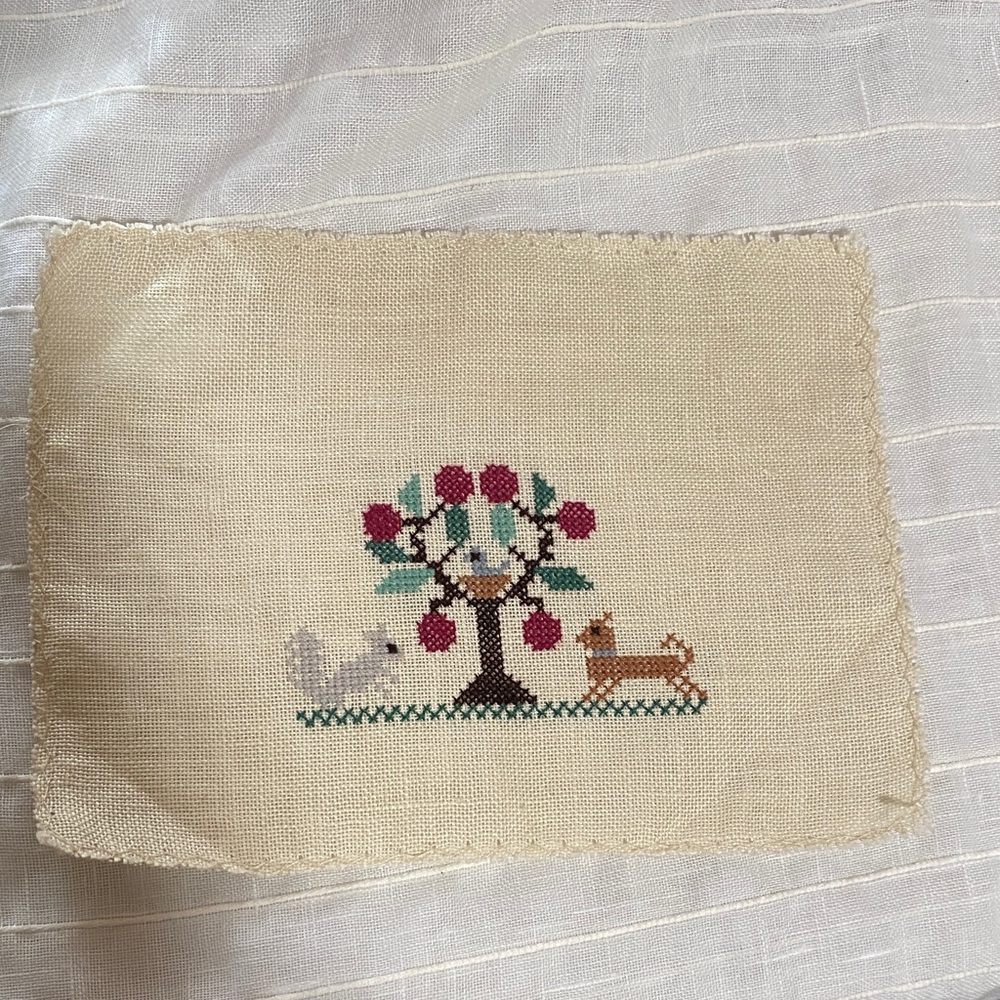 Crosstich Squirrel and Dog Fabric Art